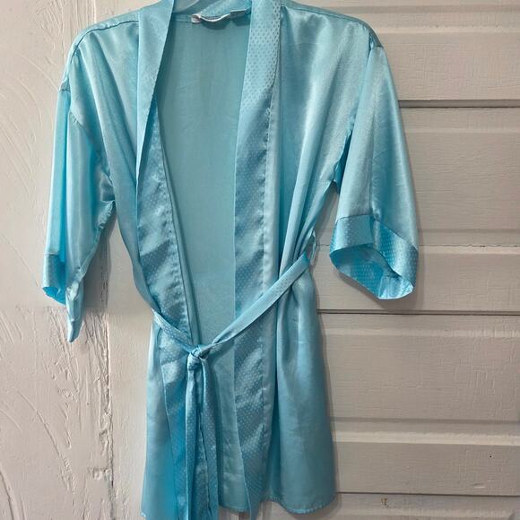 Partners by Mervans vintage Woman's Baby Blue Long Sleeve Robe with Belt size S - Picture 1 of 7